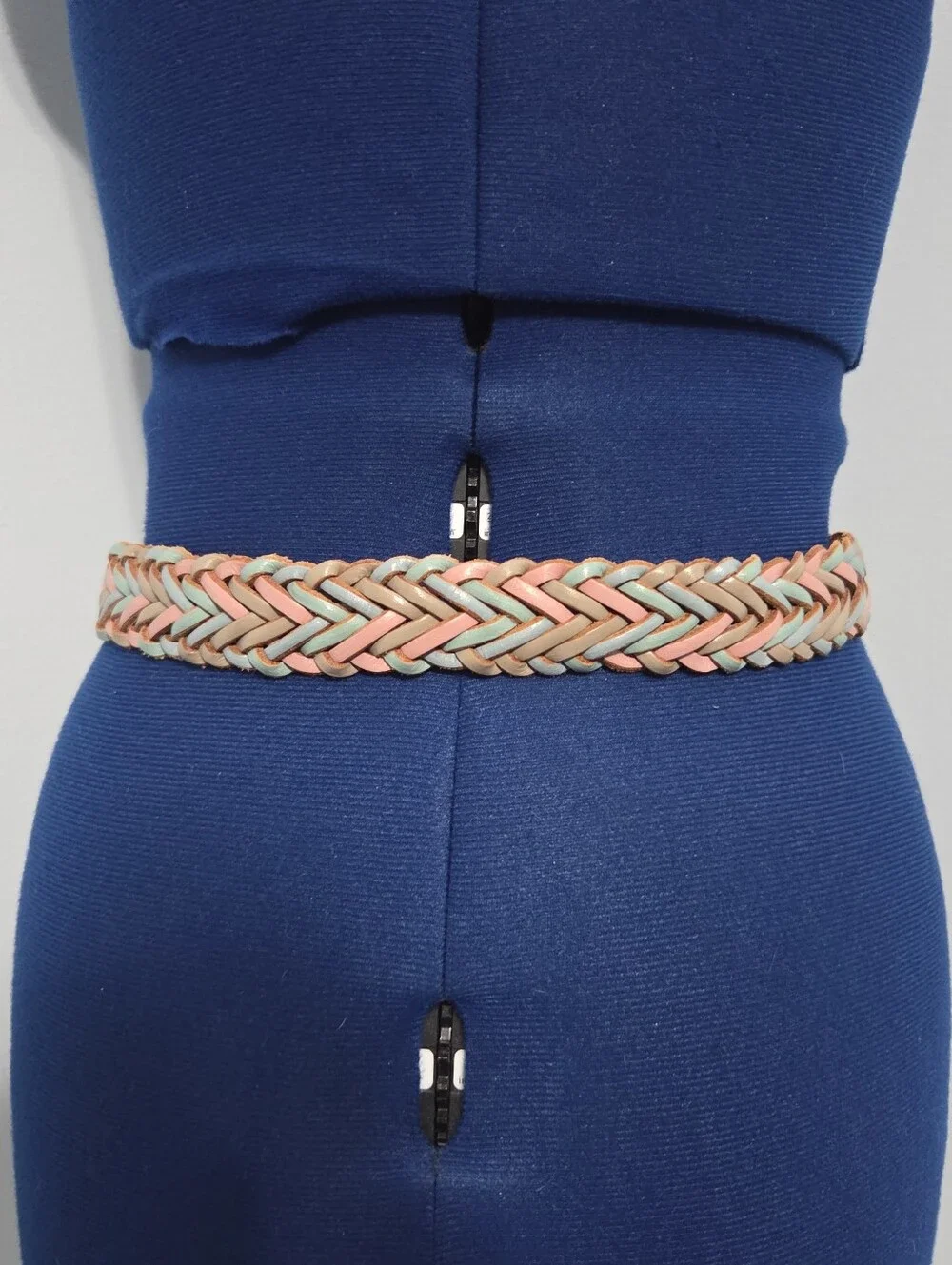 Vintage Pastel Color Braided Genuine Leather Belt Size M